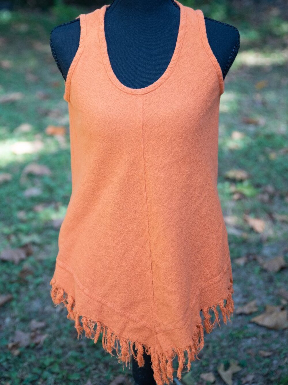 Fringed hemline orang sleeveless natural-fiber asymmetric tank top women's size